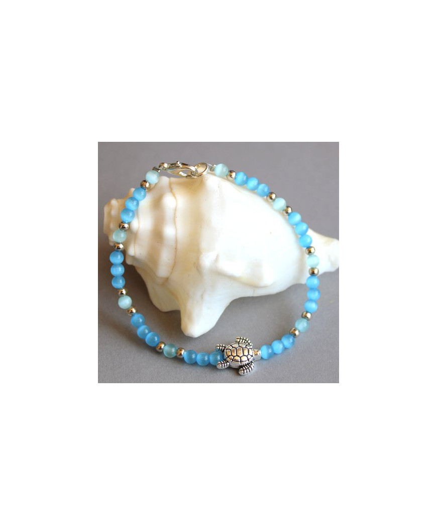 Bracelet Tortue des mers en Agate Œil de chat bleu