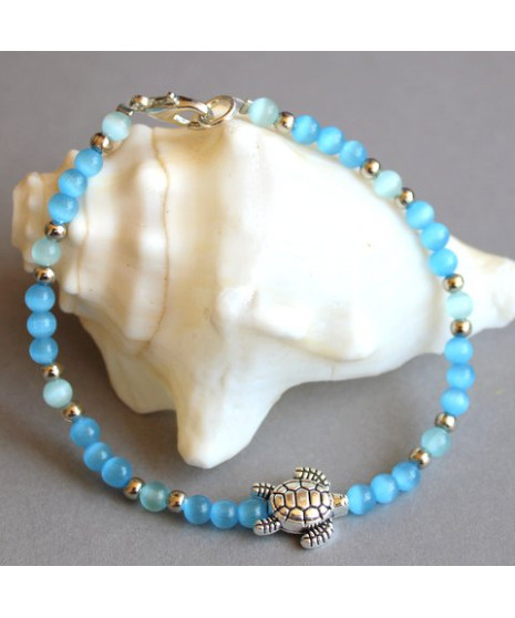 Bracelet Tortue des mers en Agate Œil de chat bleu