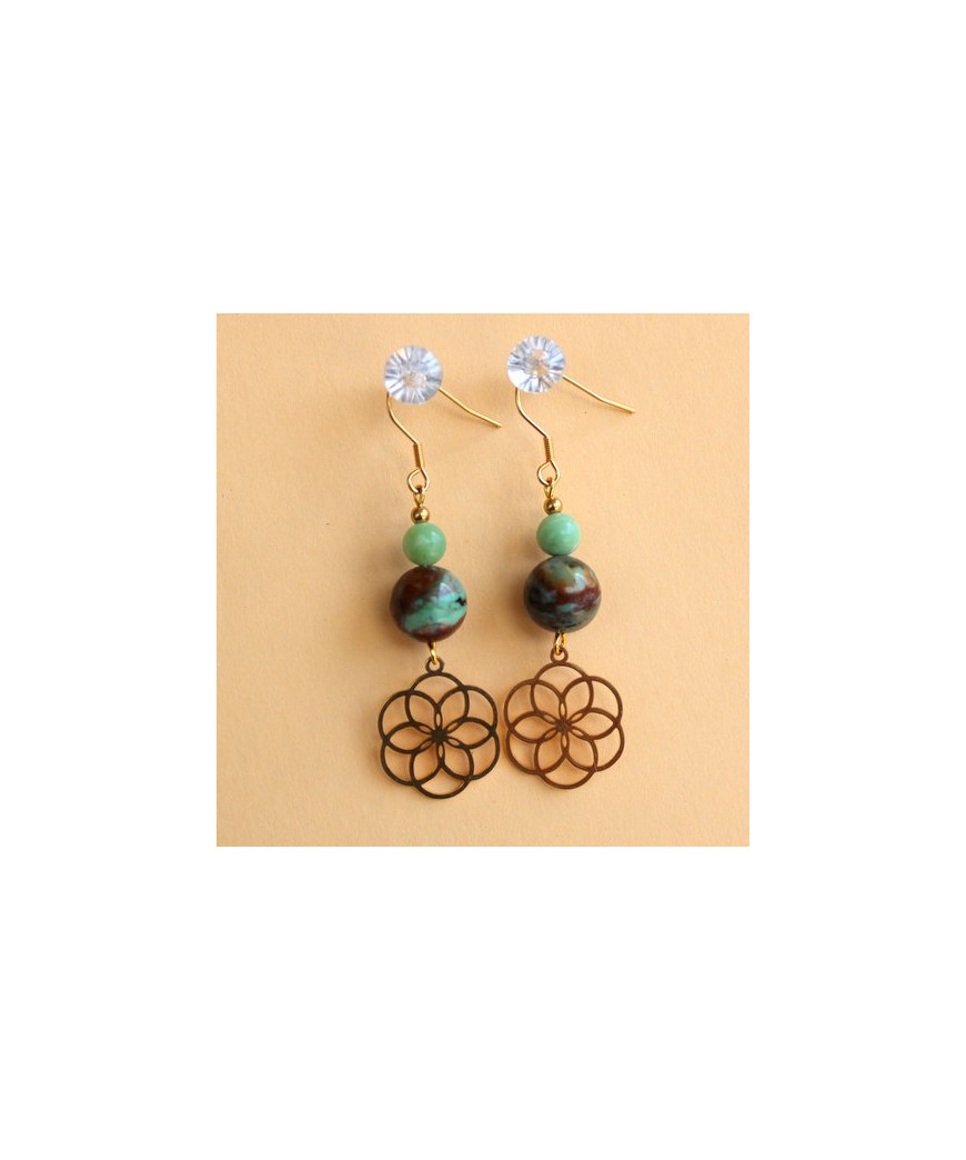 Boucles d'Oreilles Fleur de Vie en Chrysoprase