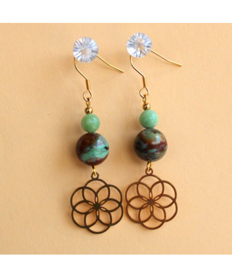 Boucles d'Oreilles Fleur de Vie en Chrysoprase