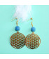 Boucles d'Oreilles Fleur de vie en Agate bleue Veines de dragon