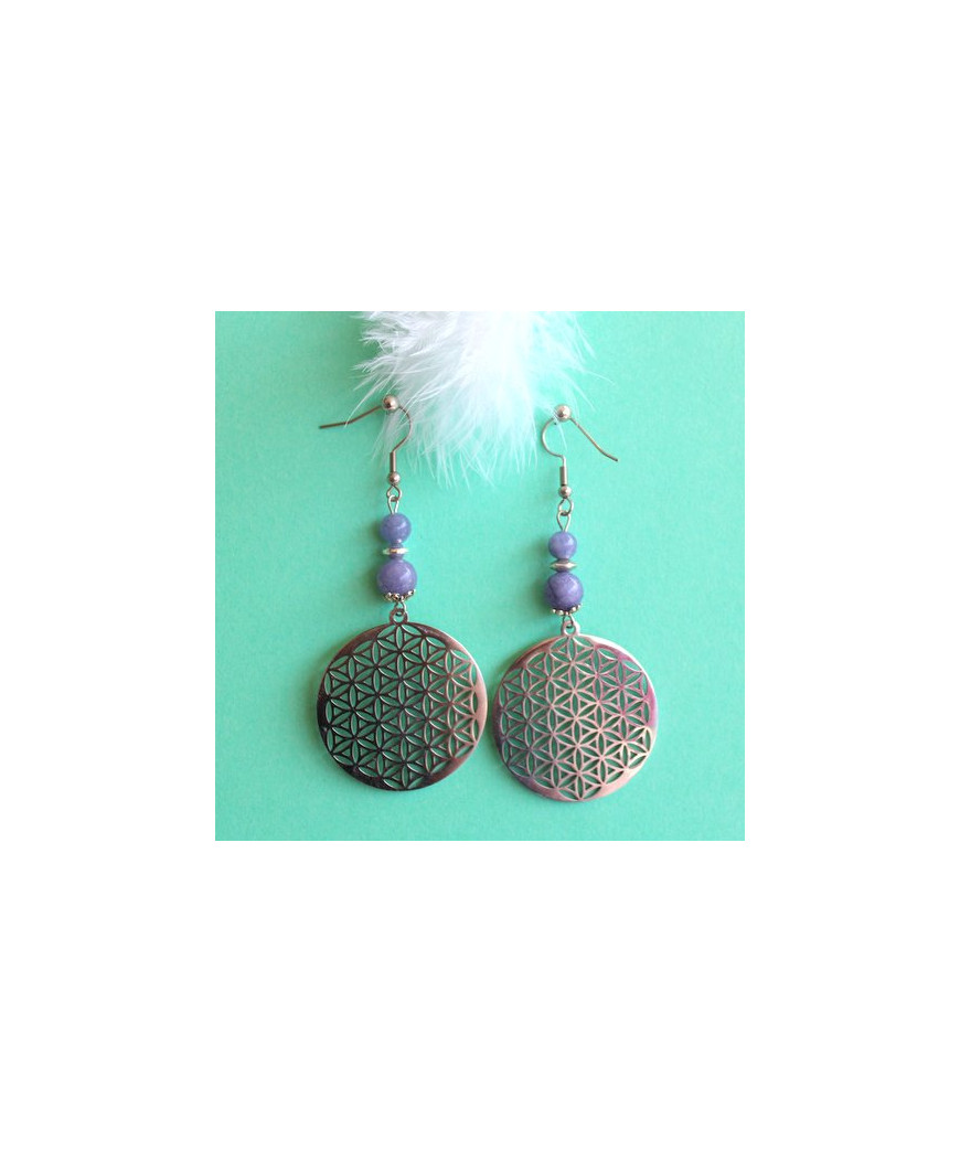 Boucles d'Oreilles Fleur de vie en Angélite