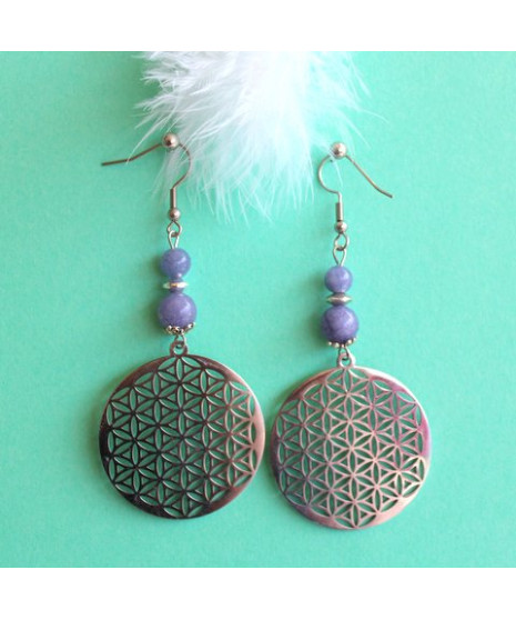 Boucles d'Oreilles Fleur de vie en Angélite