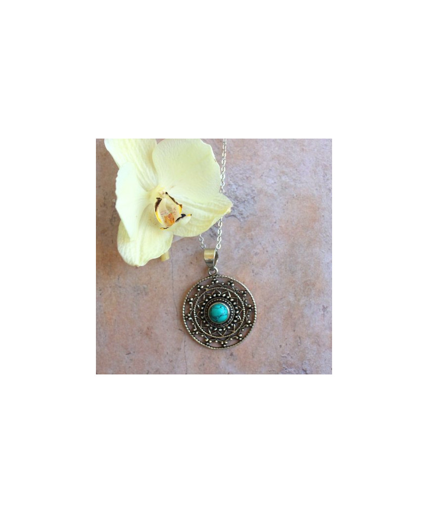Pendentif rosace en Turquoise