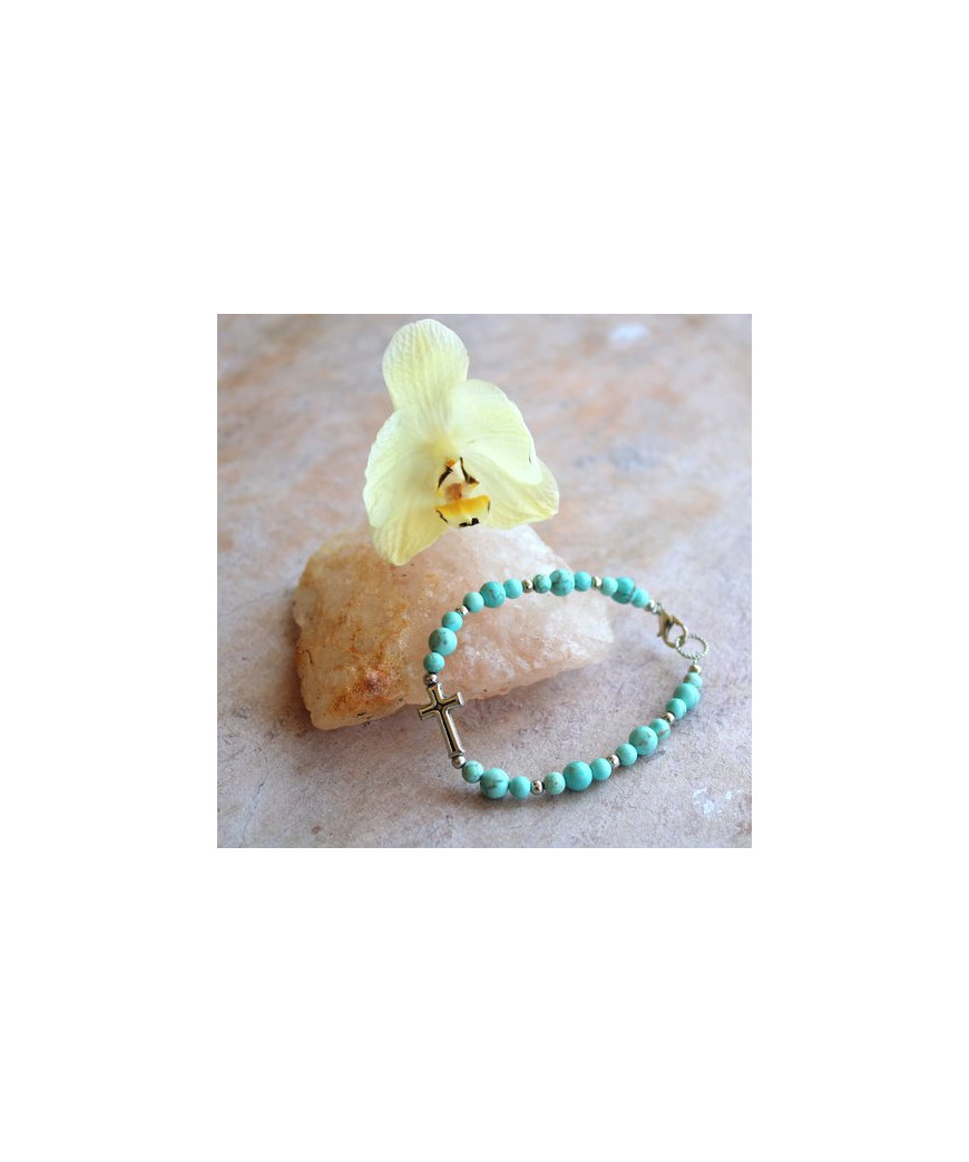 Bracelet  Croix en Turquoise mate