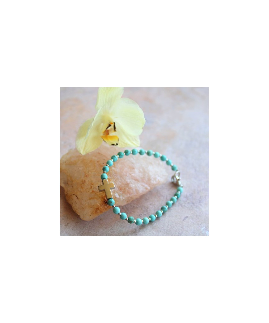 Bracelet  Croix en Turquoise mate