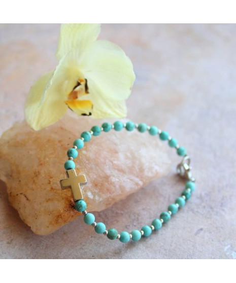 Bracelet  Croix en Turquoise mate