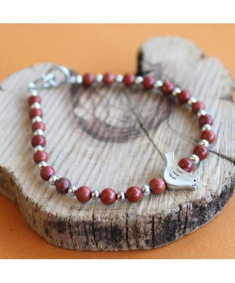 Bracelet Oiseau en Jaspe rouge