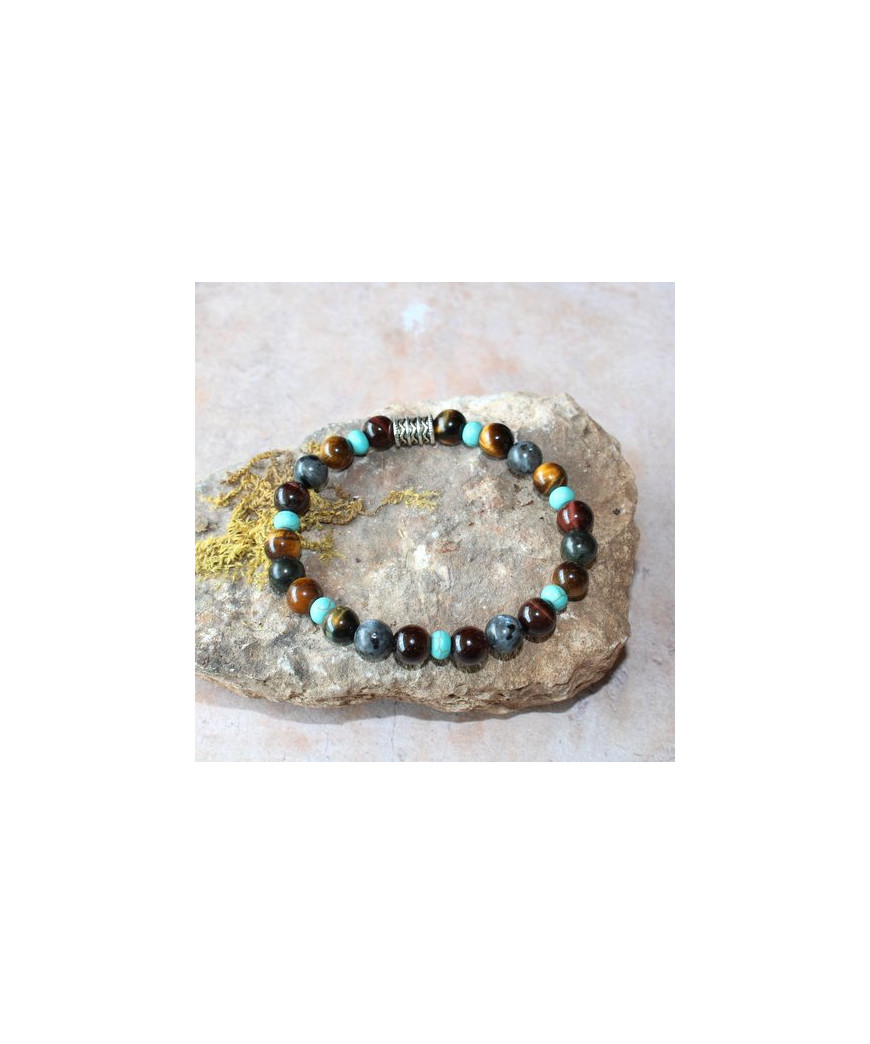 Bracelet Œil de tigre, Labradorite et Turquoise
