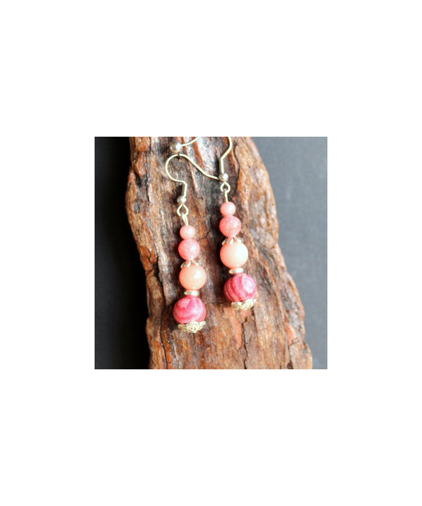 Belles Boucles d'Oreilles en Rhodochrosite