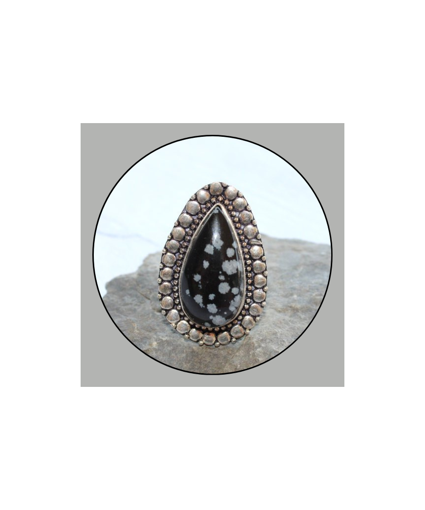 Bague en Obsidienne Flocons de neige