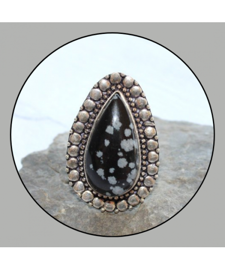 Bague en Obsidienne Flocons de neige
