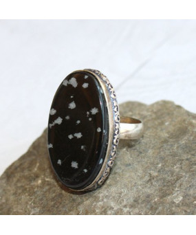 Bague en Obsidienne Flocons de neige