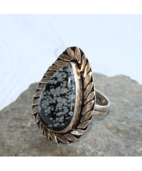 Bague en Obsidienne Flocons de neige