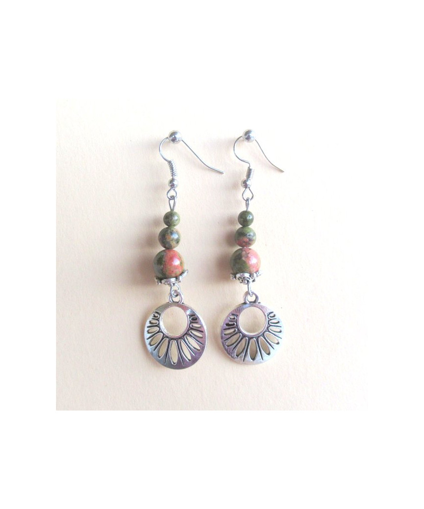 Boucles d'oreilles en Unakite