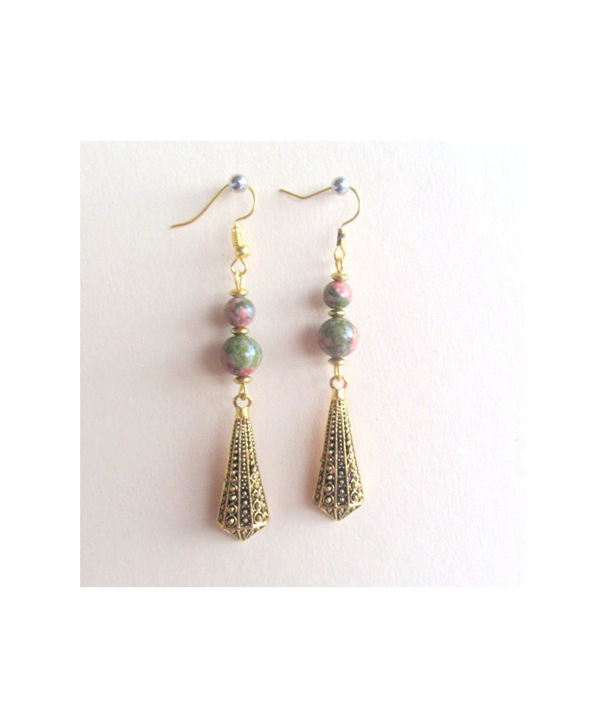 Boucles d'oreilles en Unakite