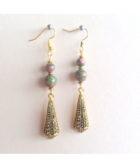 Boucles d'oreilles en Unakite