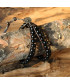 Double Bracelet Agate noire Wrap en cuir