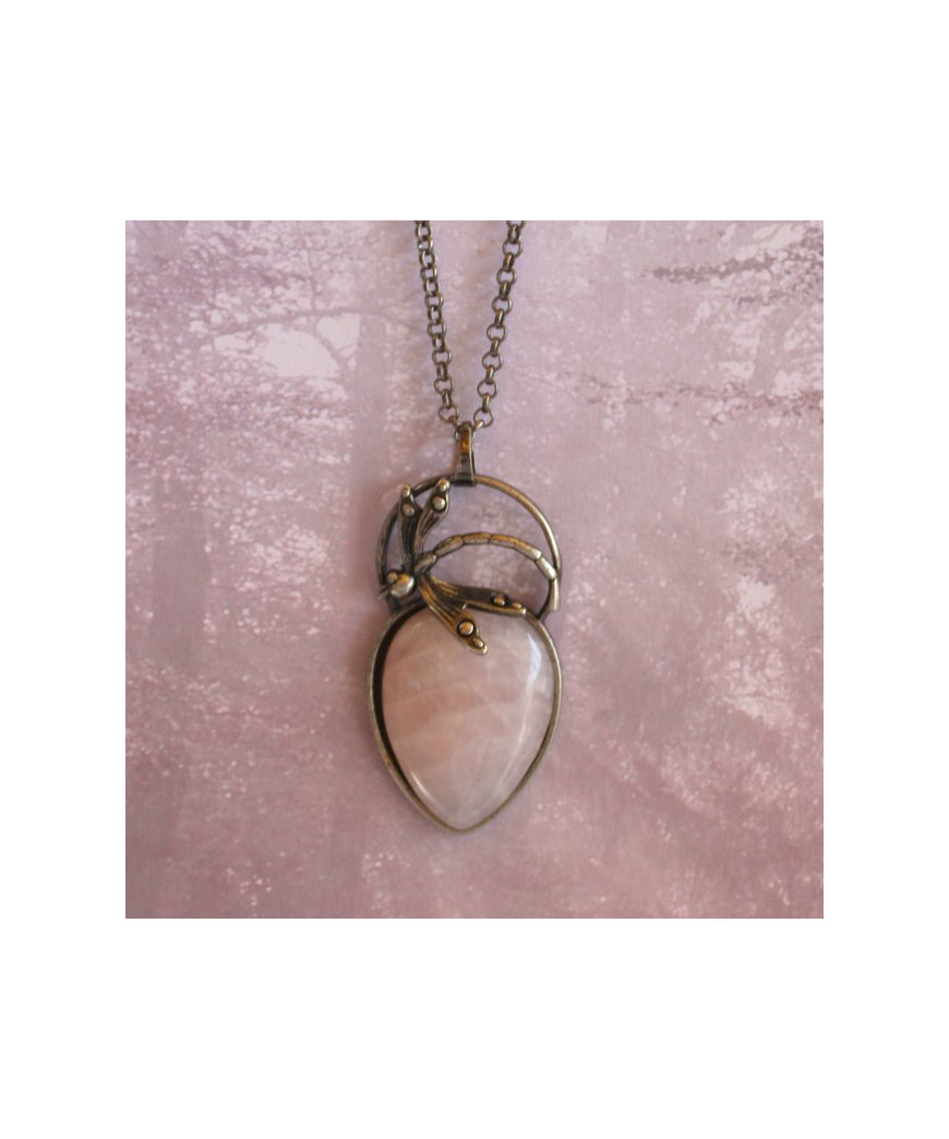 Pendentif Libellule en Quartz rose