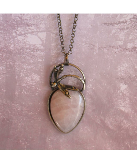 Pendentif Libellule en Quartz rose