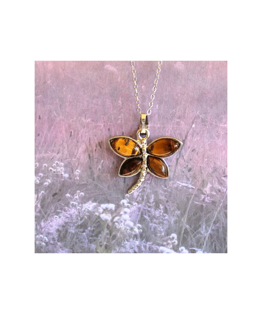 Pendentif Libellule en Œil de Tigre
