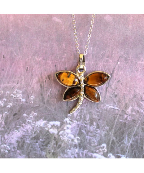 Pendentif Libellule en Œil de Tigre