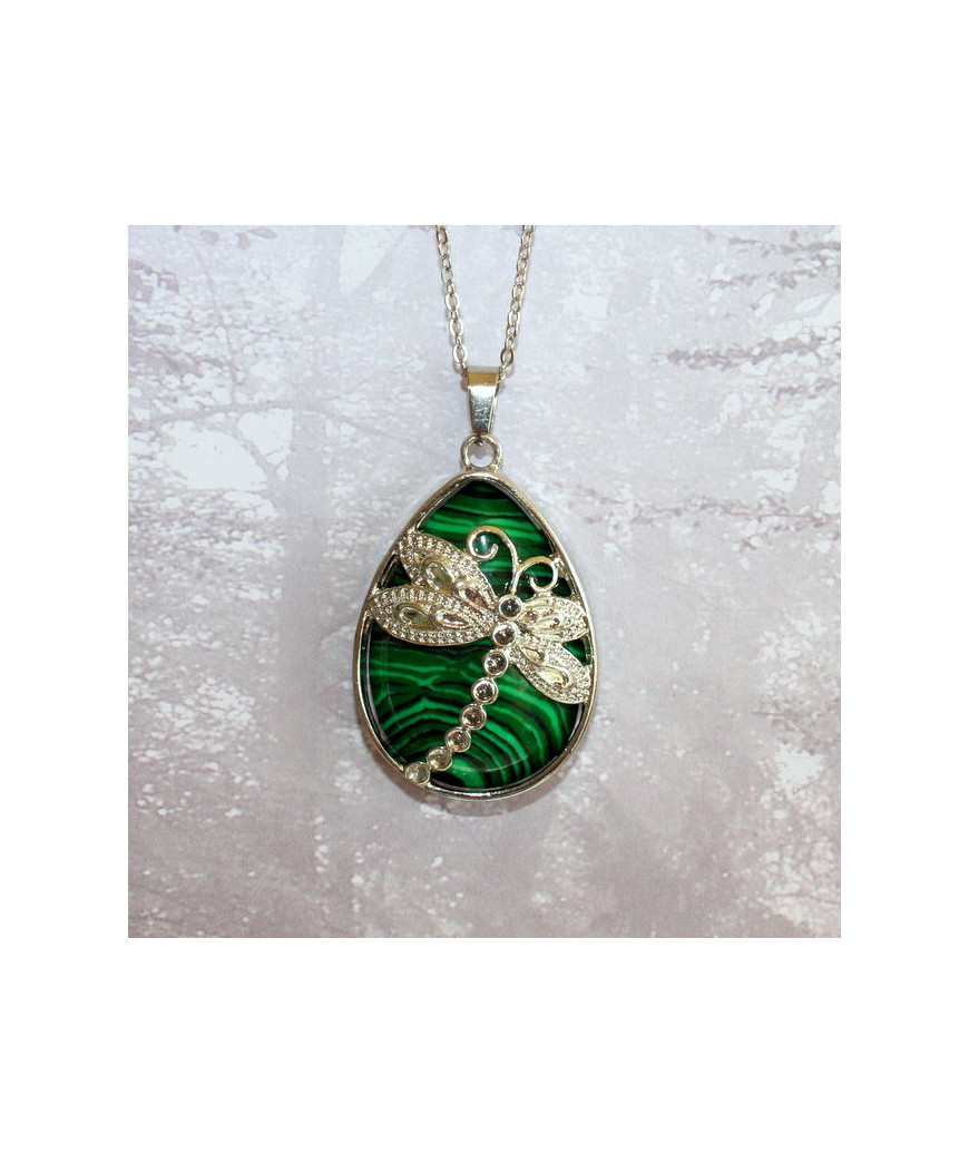 Pendentif Libellule en Malachite