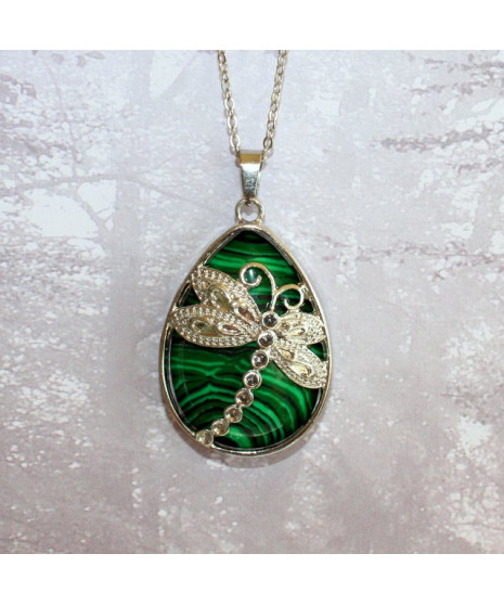 Pendentif Libellule en Malachite
