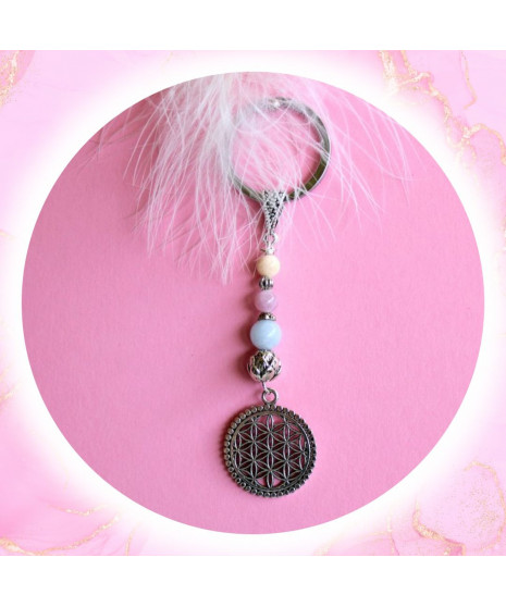 Porte-clefs Fleur de vie en Morganite
