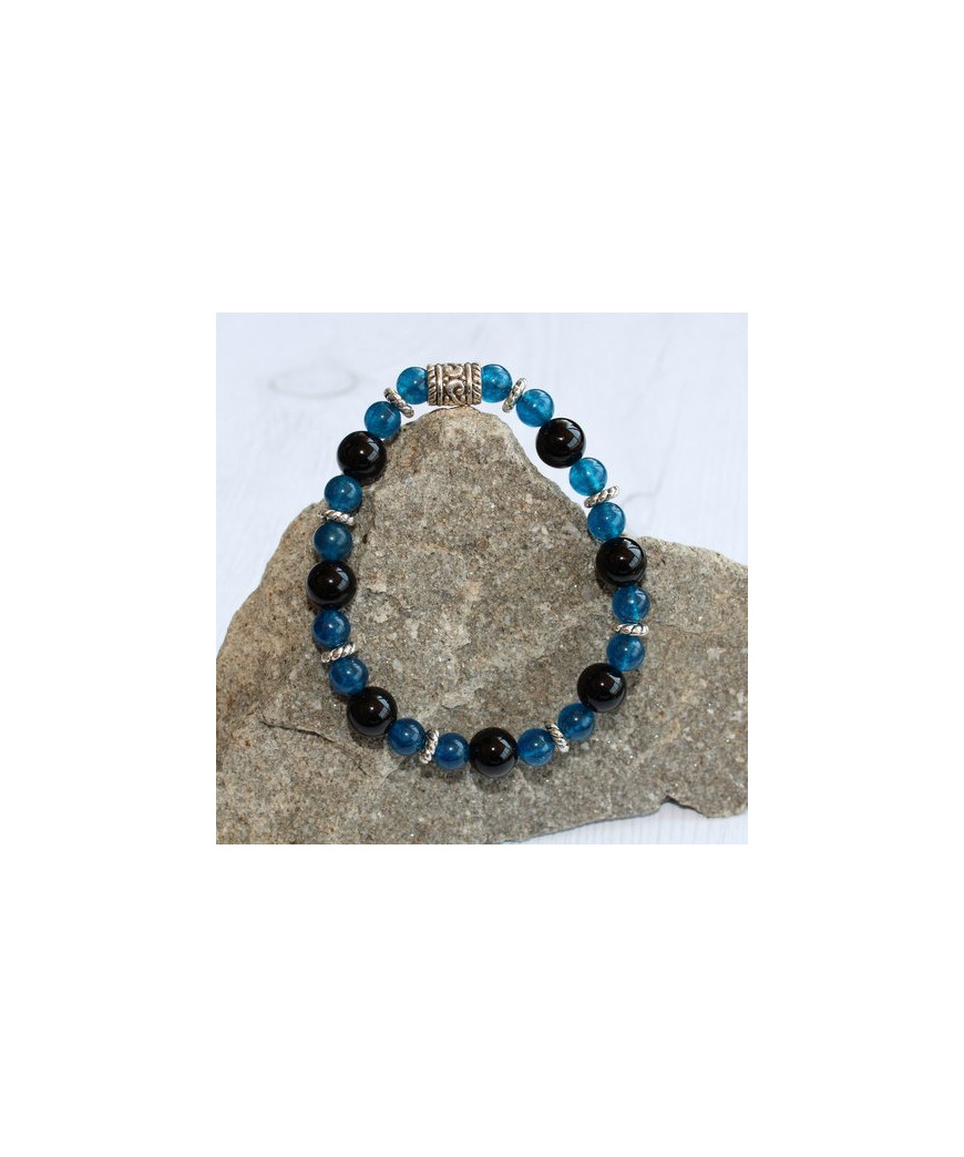 Bracelet en Agate noire et en Apatite