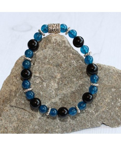 Bracelet en Agate noire et en Apatite