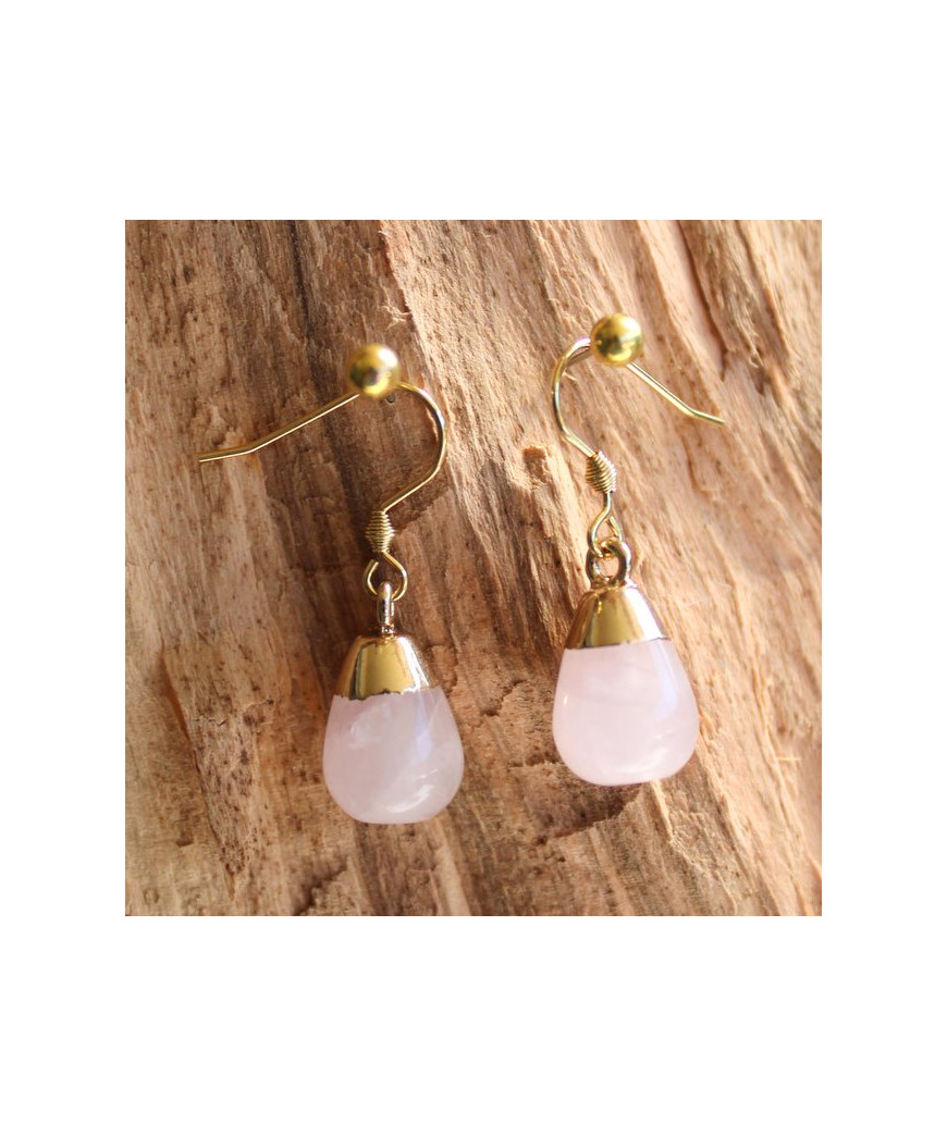 Boucles d'oreilles gouttes en Quartz rose