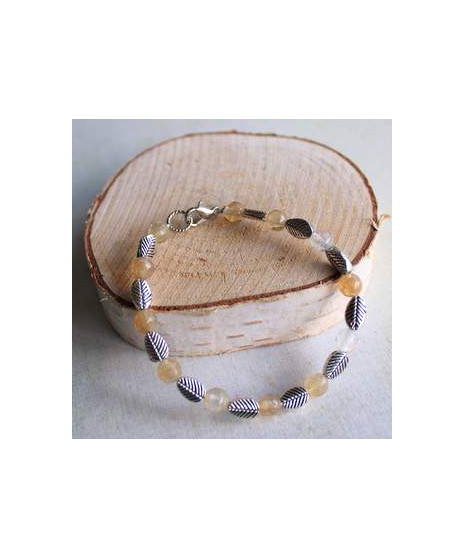 Bracelet feuilles en Citrine et Quartz blanc