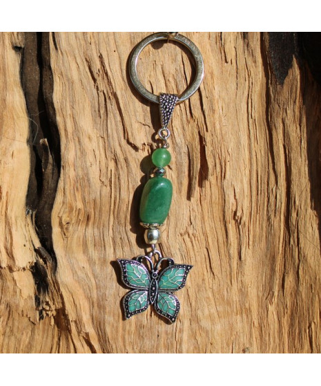 Porte-clefs Papillon vert en Aventurine