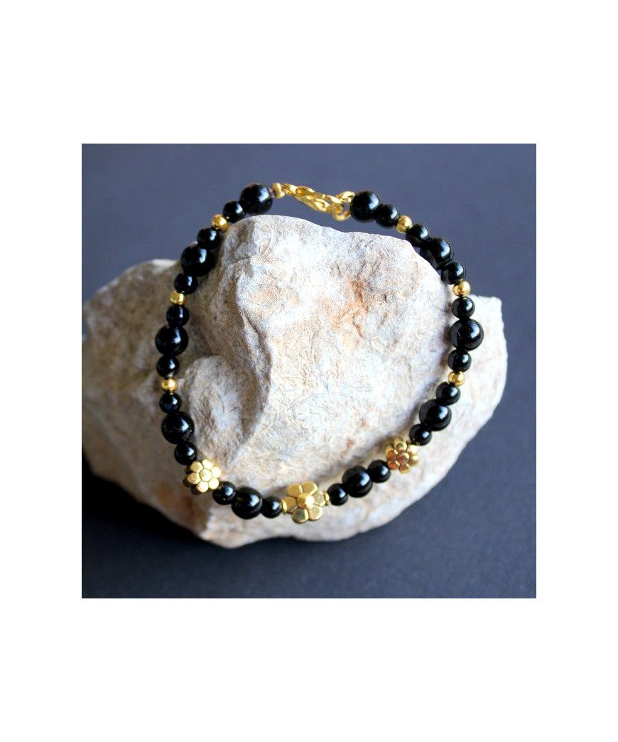 Bracelet Fleurs Agate noire