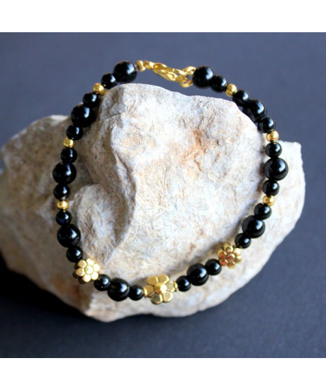 Bracelet Fleurs Agate noire