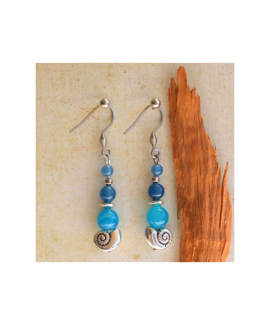 Boucles d'Oreilles en Agate bleue