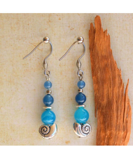 Boucles d'Oreilles en Agate bleue