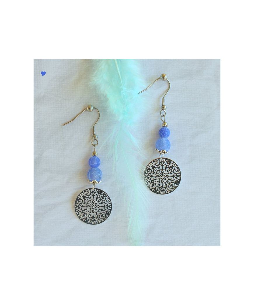 Boucles d'oreilles  filigranes en Agate bleue mate