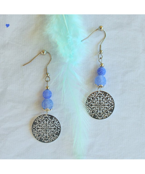 Boucles d'oreilles  filigranes en Agate bleue mate