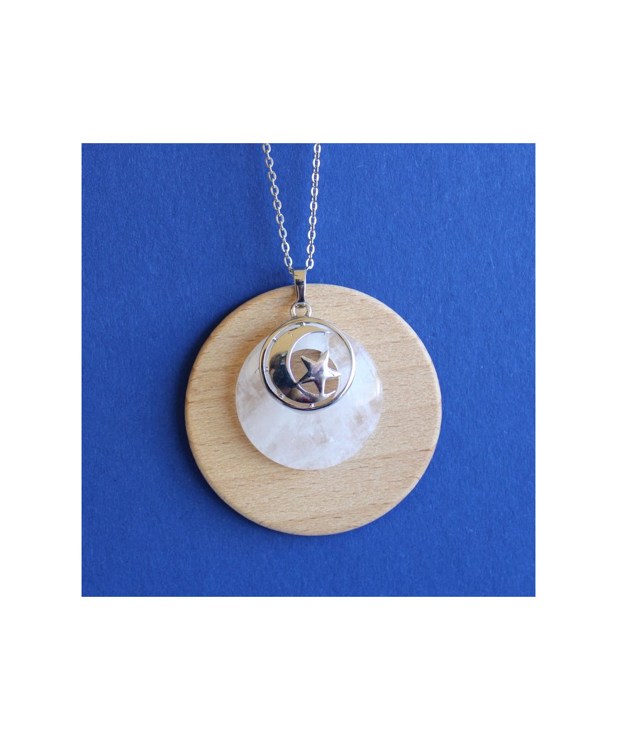 Pendentif Lune et Etoile en Cristal de roche