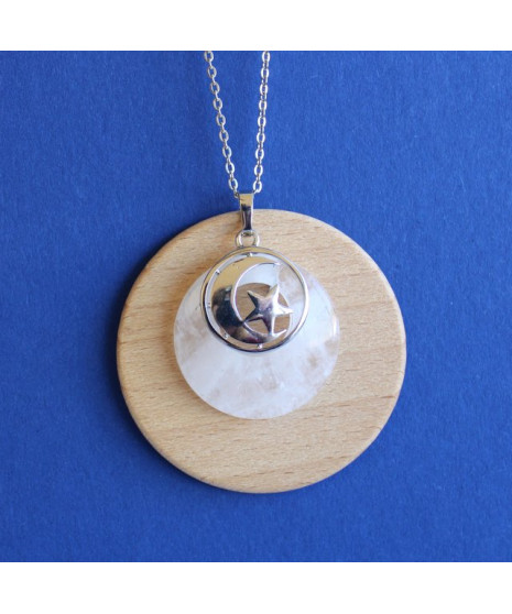 Pendentif Lune et Etoile en Cristal de roche