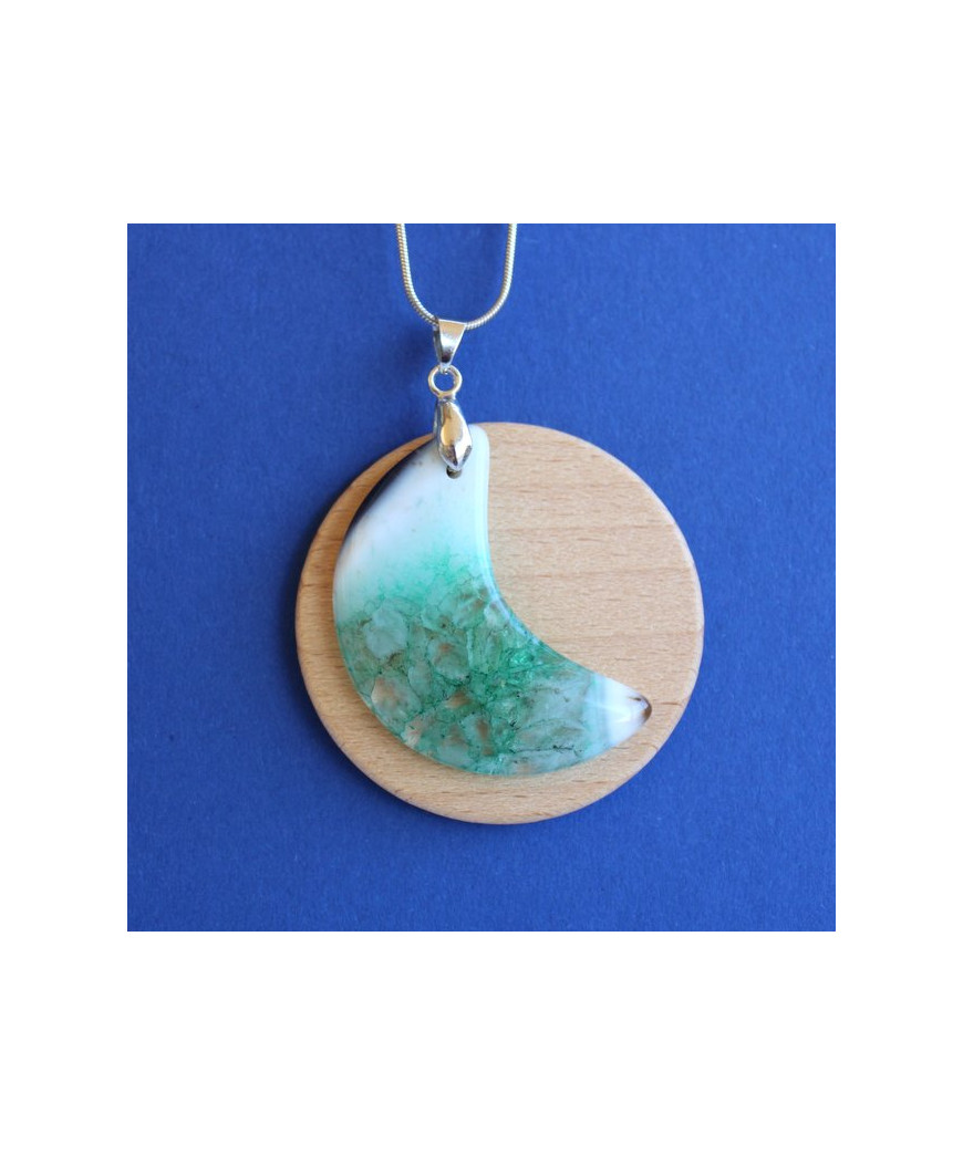 Pendentif Lune en Agate verte