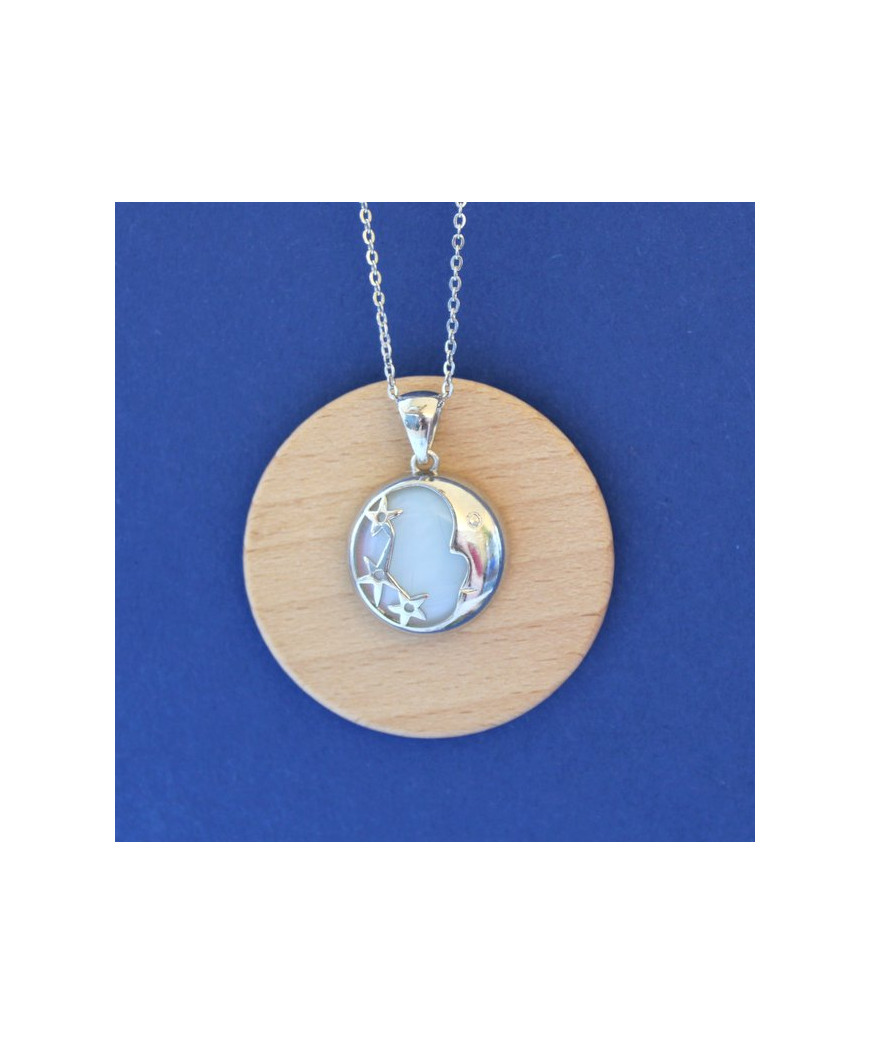 Pendentif Lune et étoiles en Opale