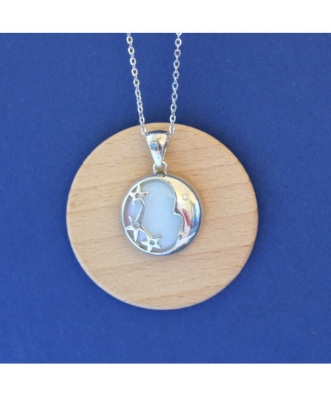 Pendentif Lune et étoiles en Opale