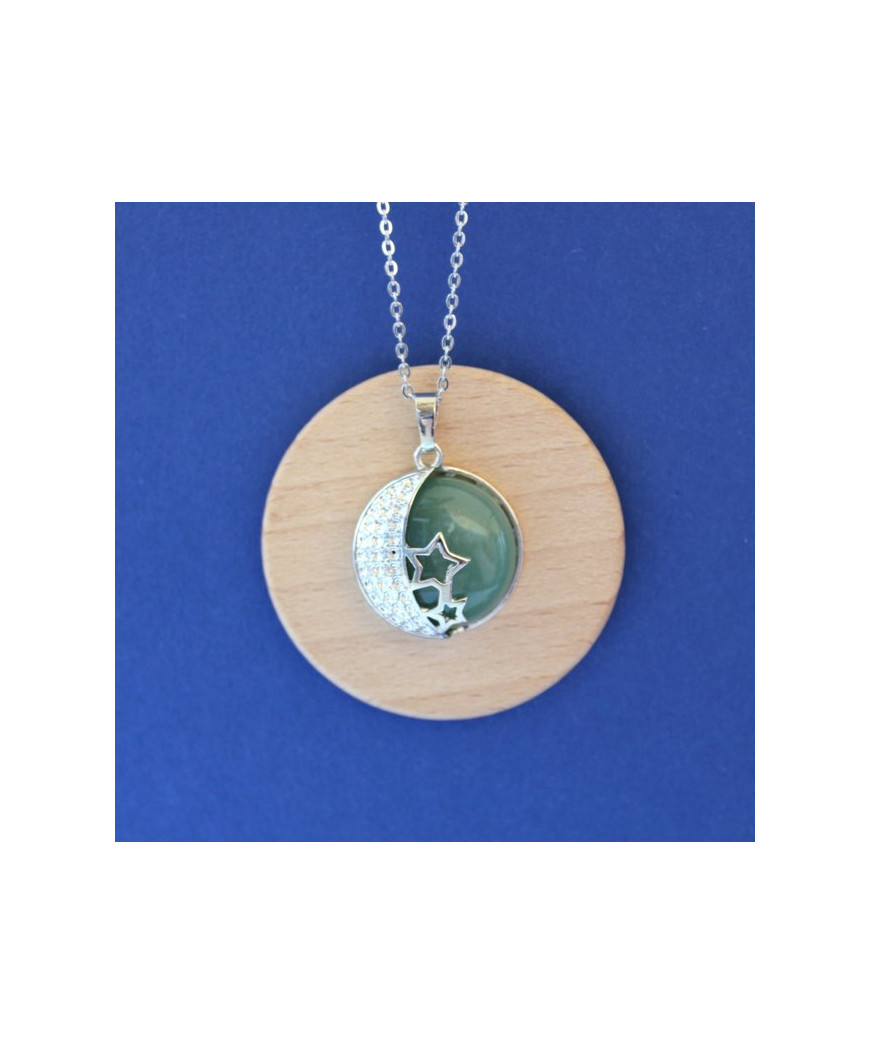 Pendentif Lune et étoiles en Aventurine