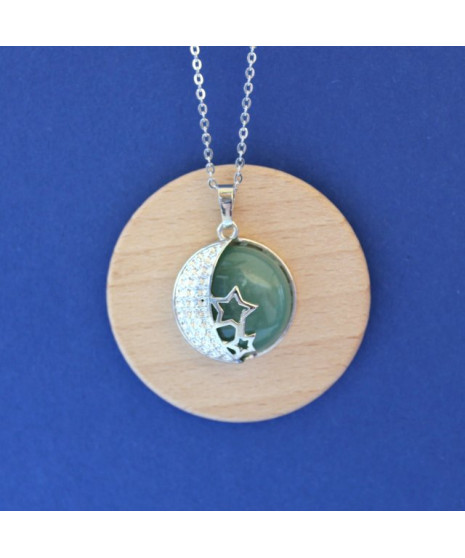 Pendentif Lune et étoiles en Aventurine