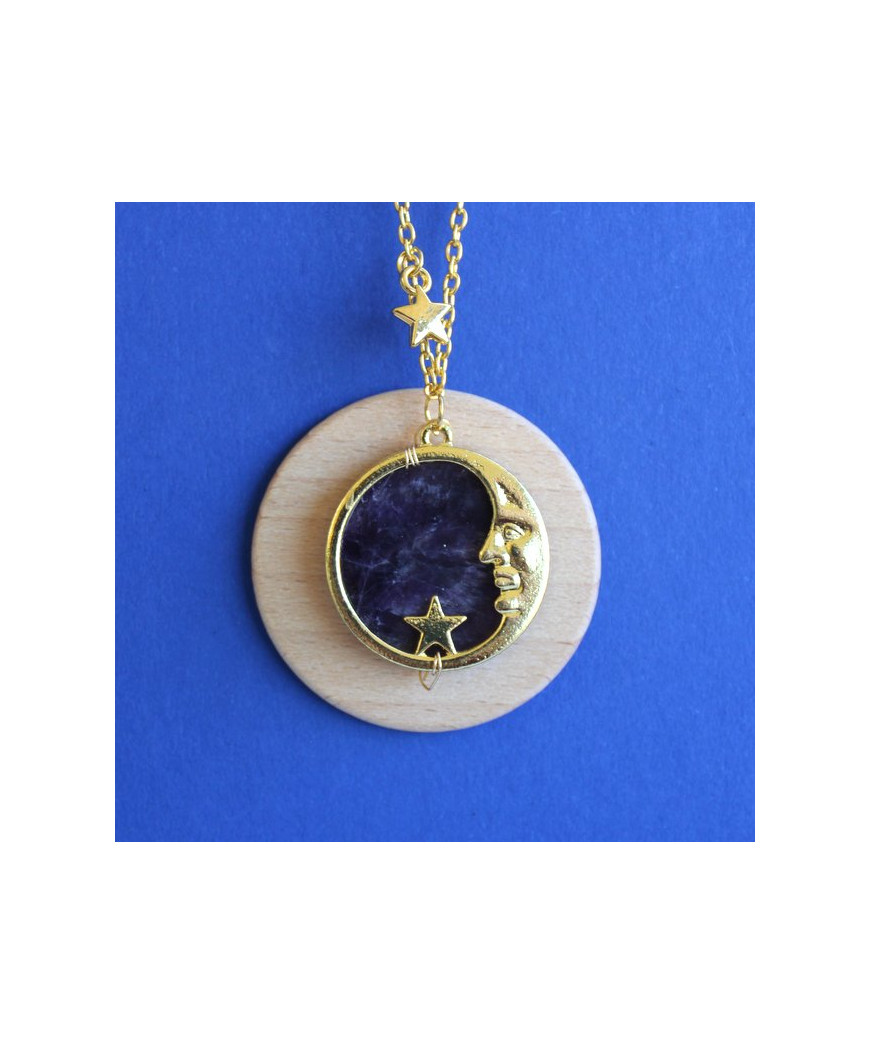 Pendentif Lune et Etoile en Améthyste