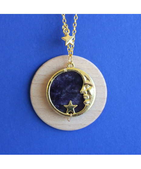 Pendentif Lune et Etoile en Améthyste