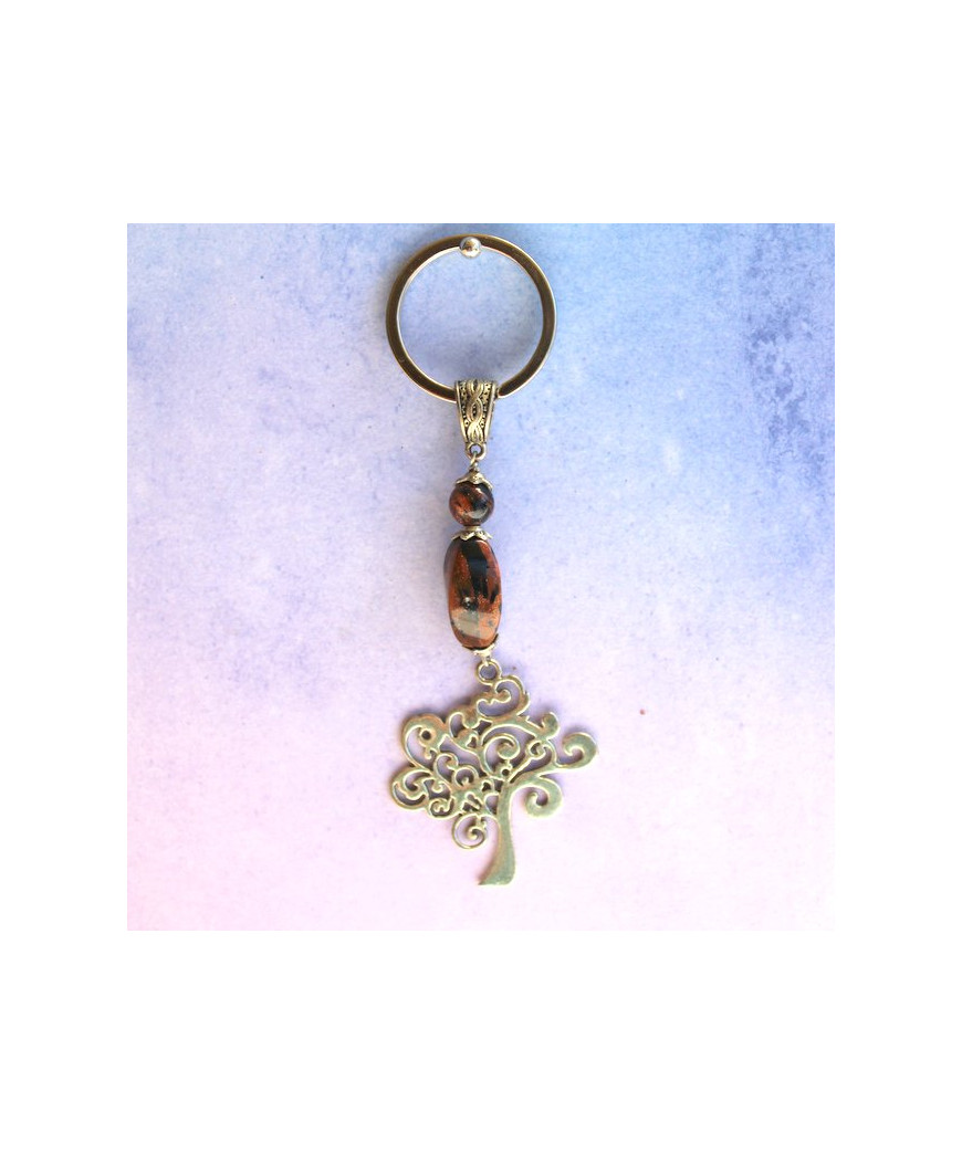 Porte-clefs Arbre de vie en Obsidienne acajou